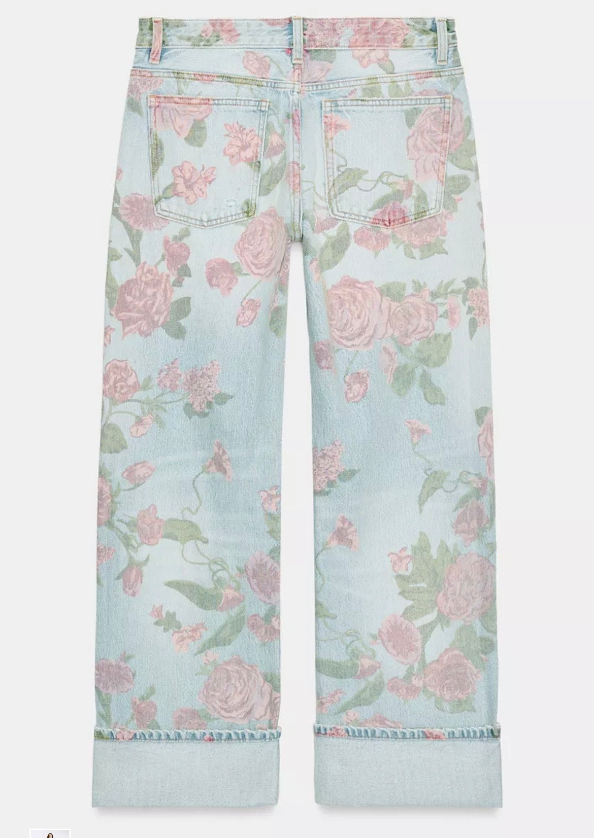 ZARA TRF LOW RISE LOOSE FIT PRINTED FOLDED JEANS