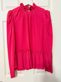 Blouse with a high ruffled mock neckline and peplum hem by Saloni - Size 6