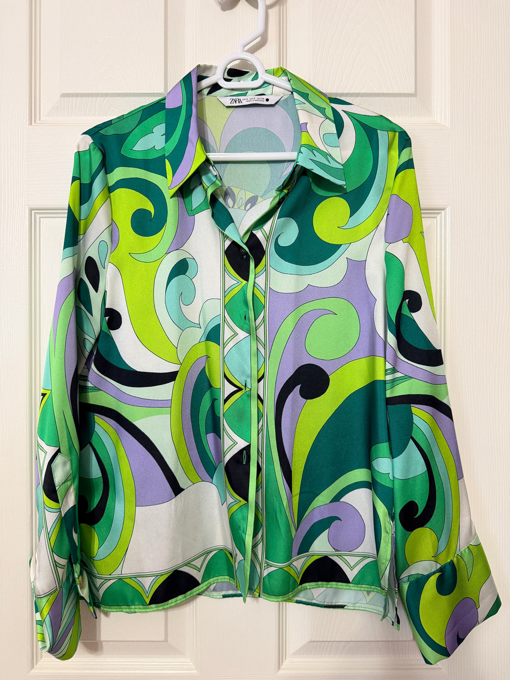 Zara Scarf Print Silk Button-Up Size Small