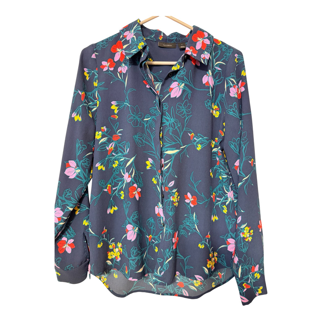 Halogen button-down floral print dark navy size small
