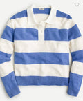 J.Crew collared cashmere sweater blue and white rugby stripe