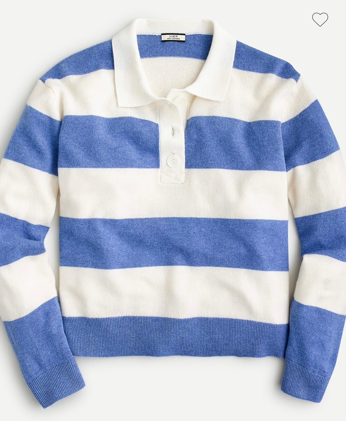 J.Crew collared cashmere sweater blue and white rugby stripe