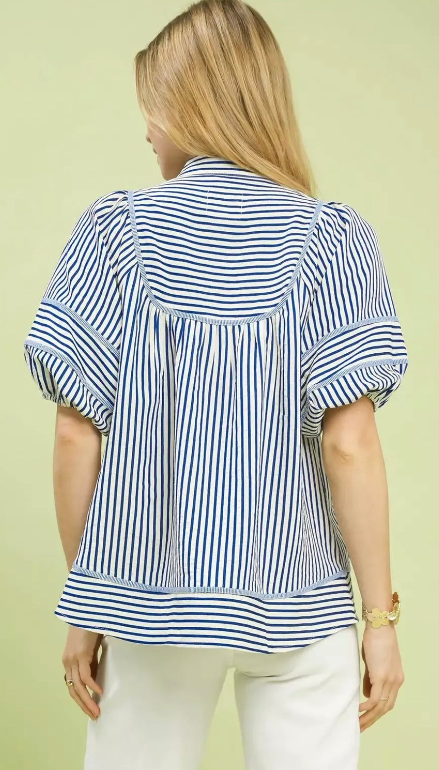 Umgee brand striped puff sleeve babydoll top (30-day rental)