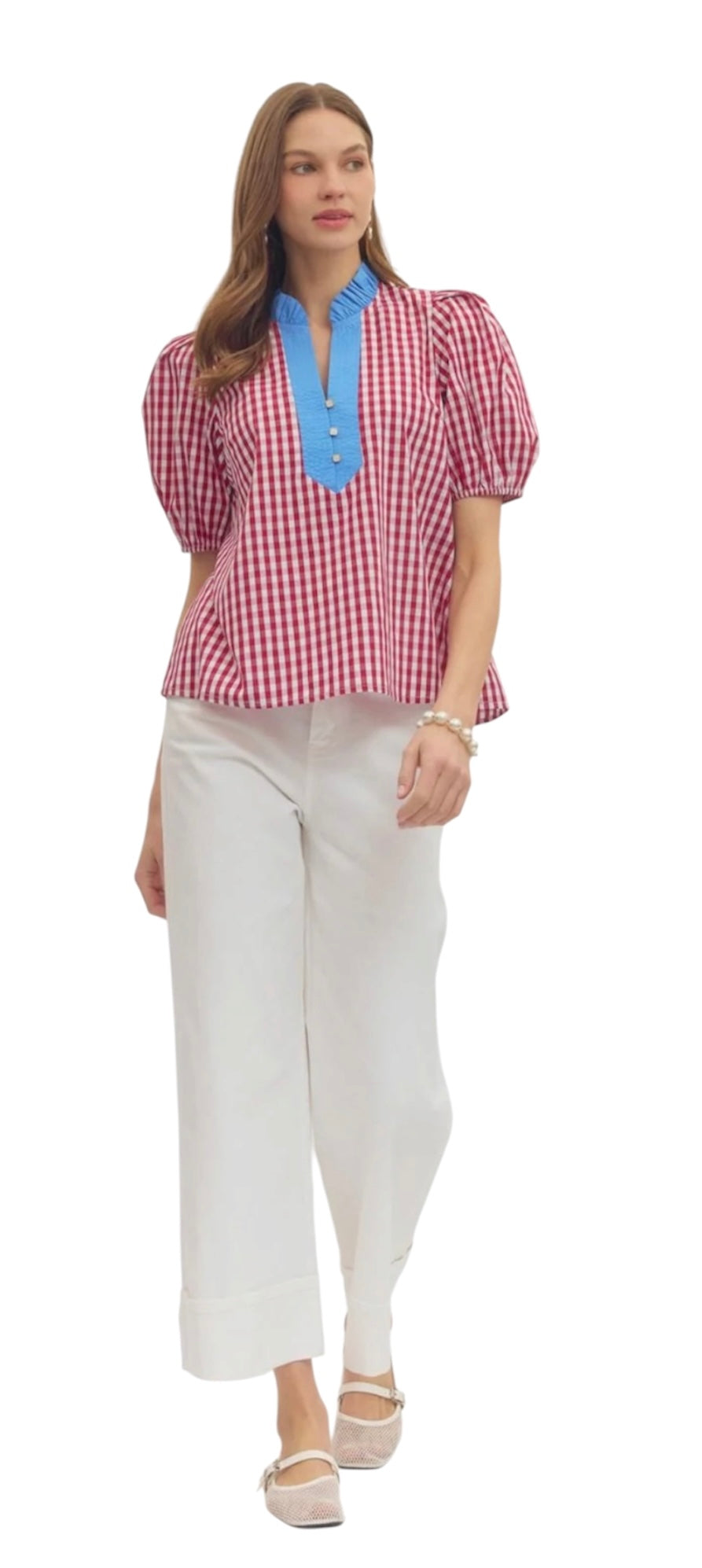 Entro Red Gingham Puff Sleeve (30-day rental)