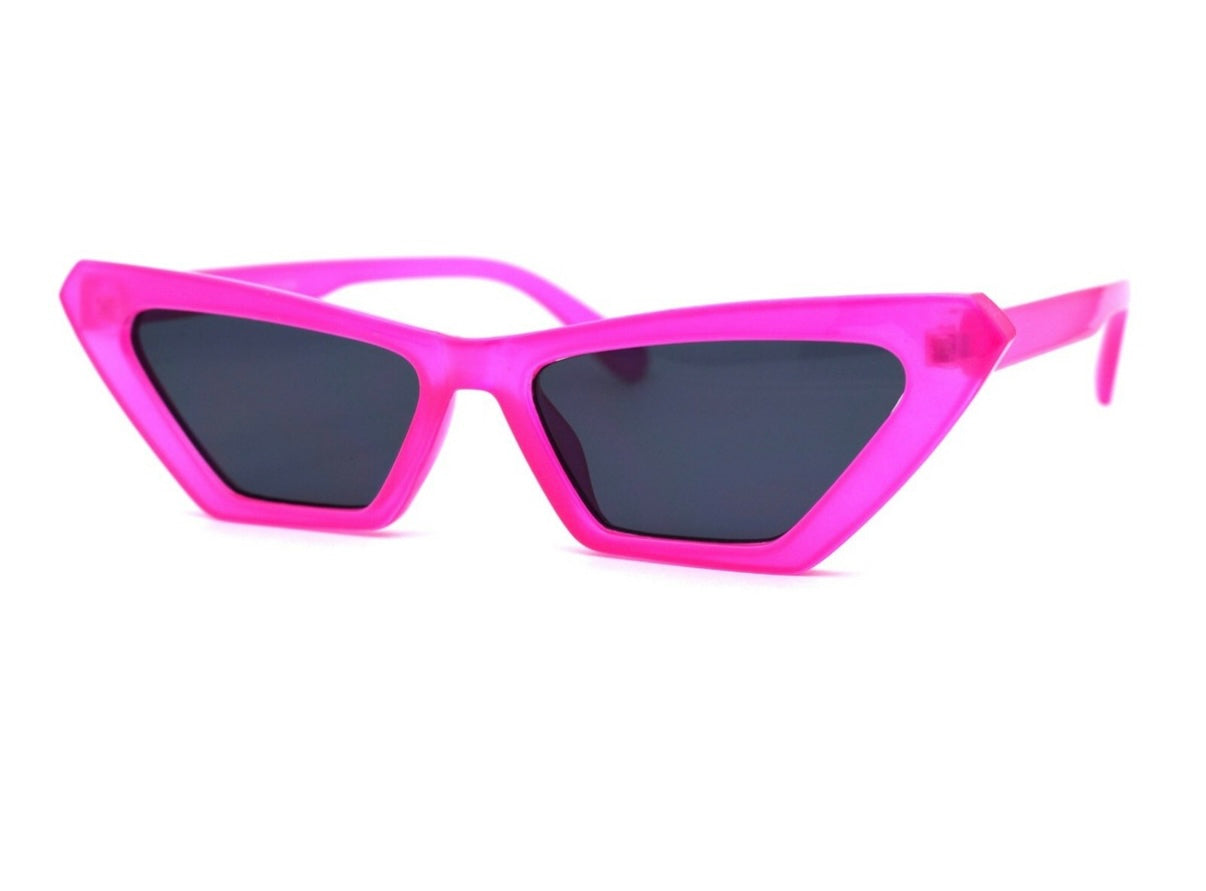 neon pink sunglasses with a retro 80s squared cat-eye frame (30-day rental)