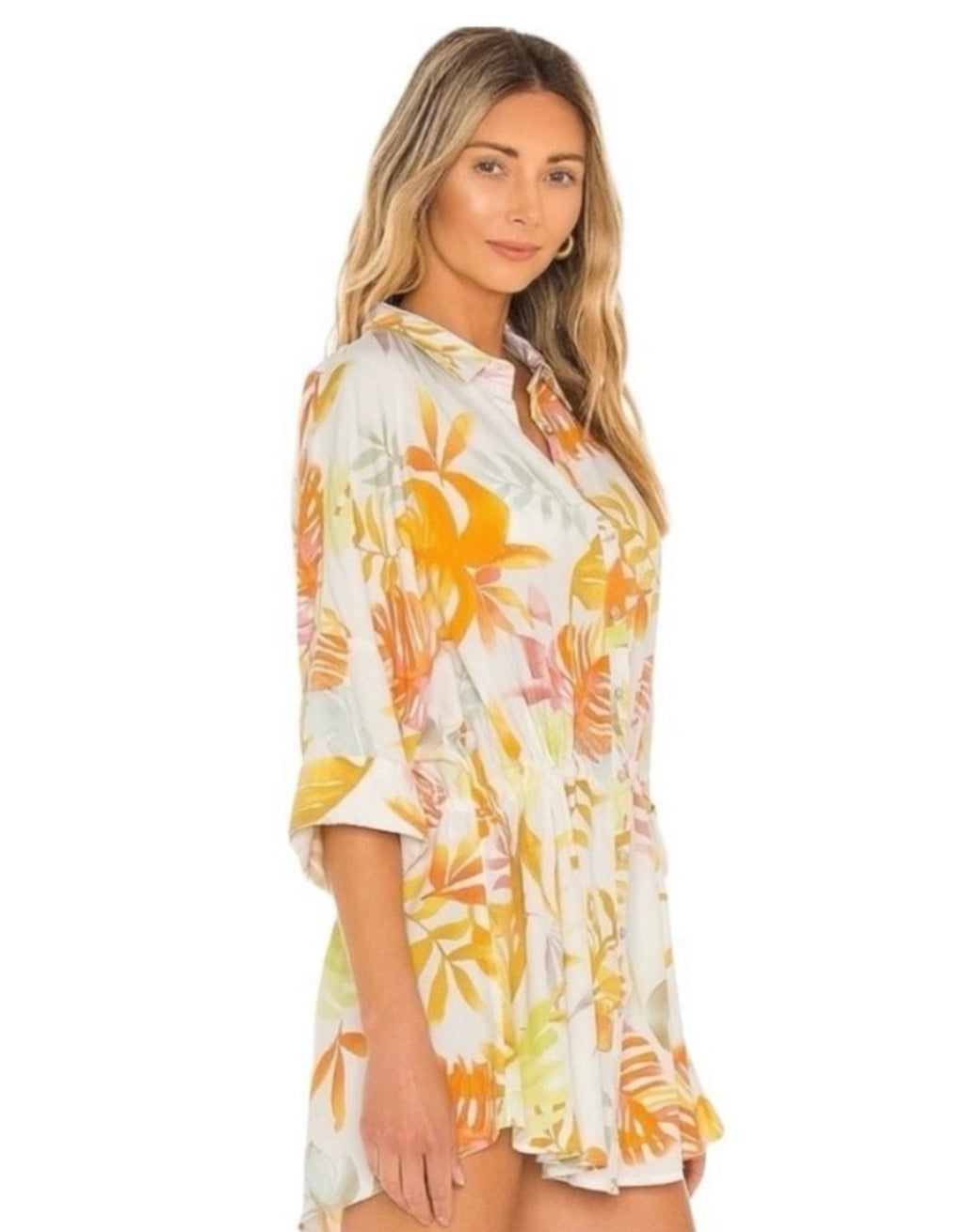 L*Space Pacifica Button Front tunic Summers Tropic Floral Print 3/4 (M/L) (30-day rental)