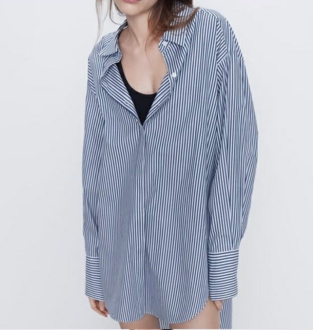 Zara Oversized Striped Poplin Top (30-day rental)