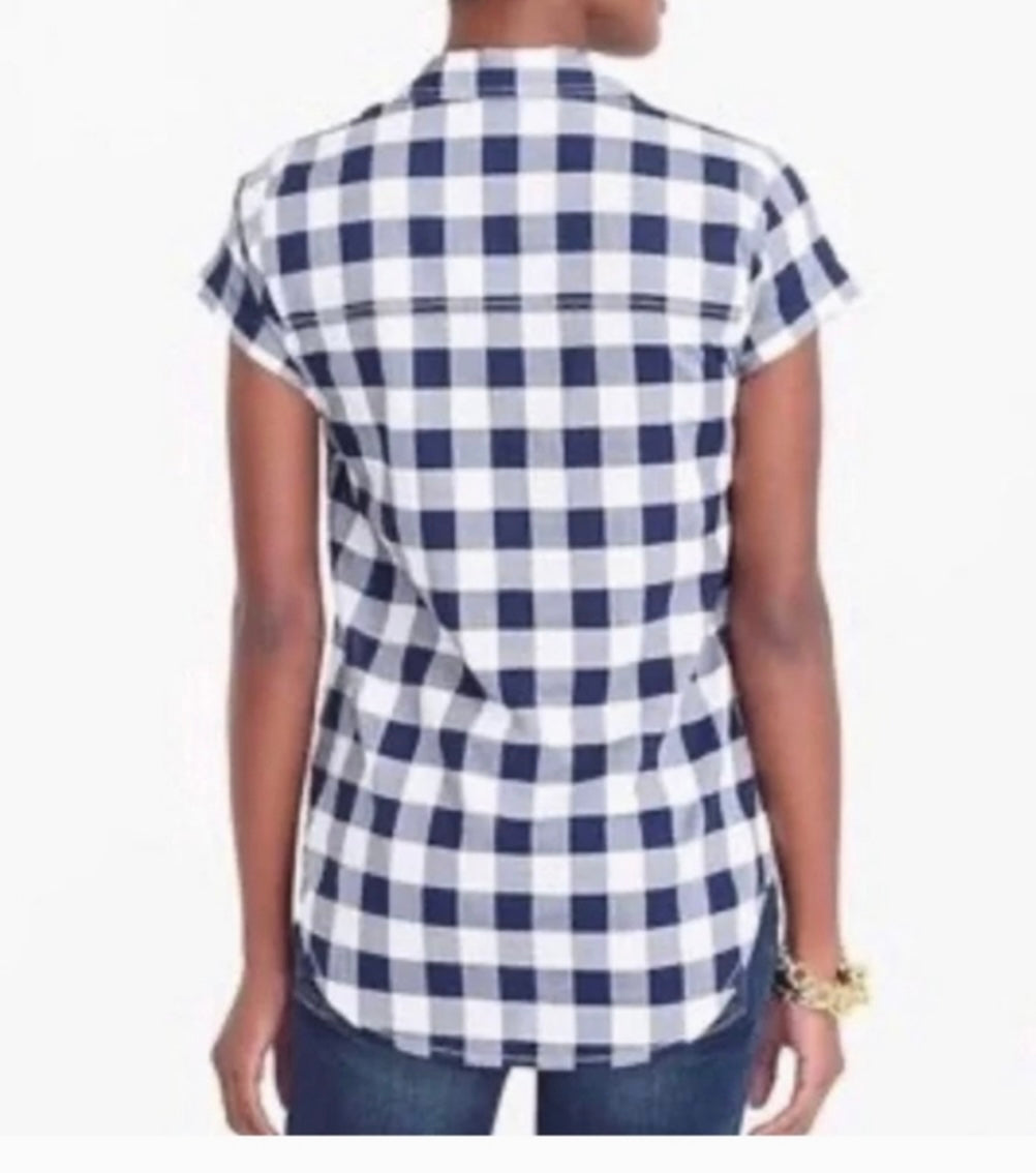 J Crew Navy and White Gingham Plaid Popover (30-day rental)