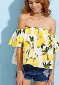 Lemon Print Off The Shoulder Blouse (30-day rental)