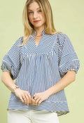 Umgee brand striped puff sleeve babydoll top (30-day rental)