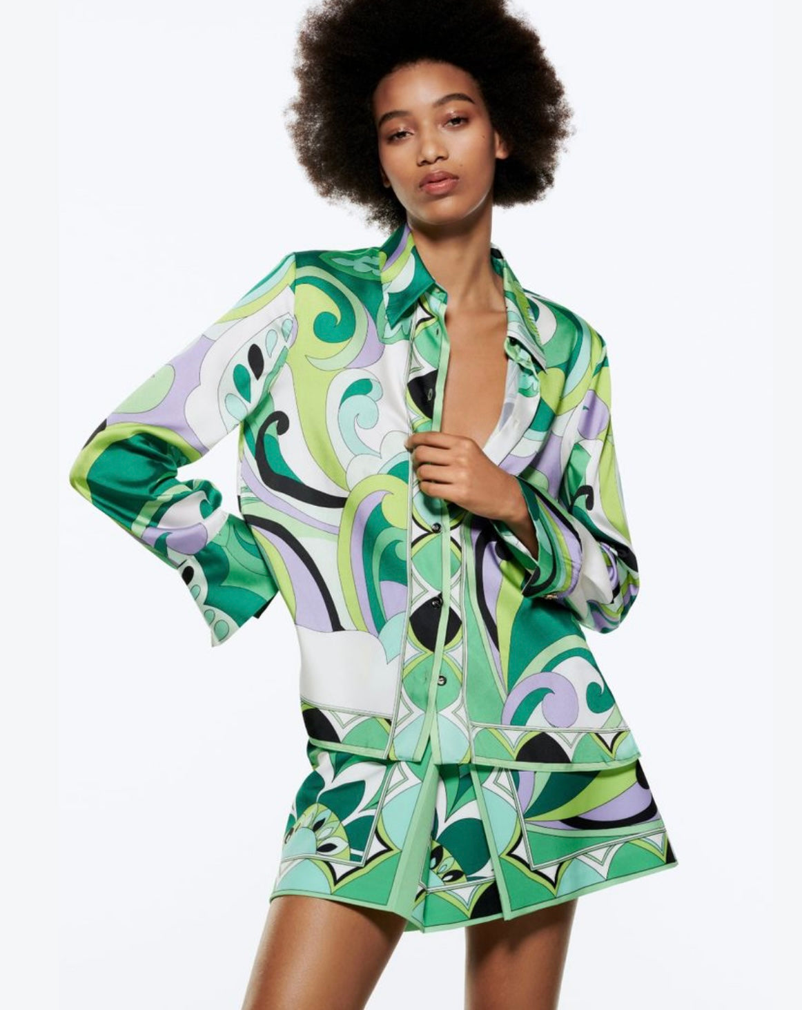 Zara Scarf Print Silk Button-Up Size Small