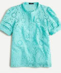 J.Crew puff-sleeve popover top in a sunwashed aqua eyelet fabric (30-day rental)