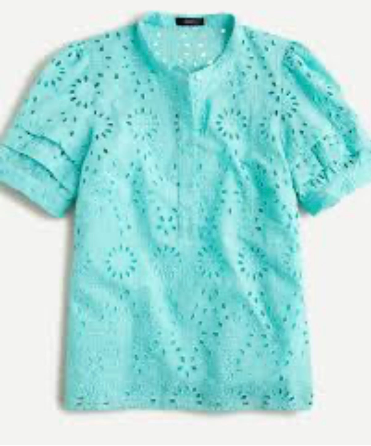 J.Crew puff-sleeve popover top in a sunwashed aqua eyelet fabric (30-day rental)
