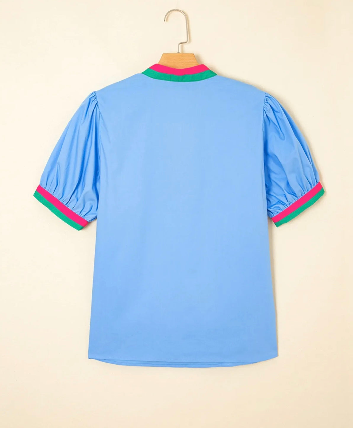 Contrast Trim Notched Short Sleeve Blouse (30-day rental)
