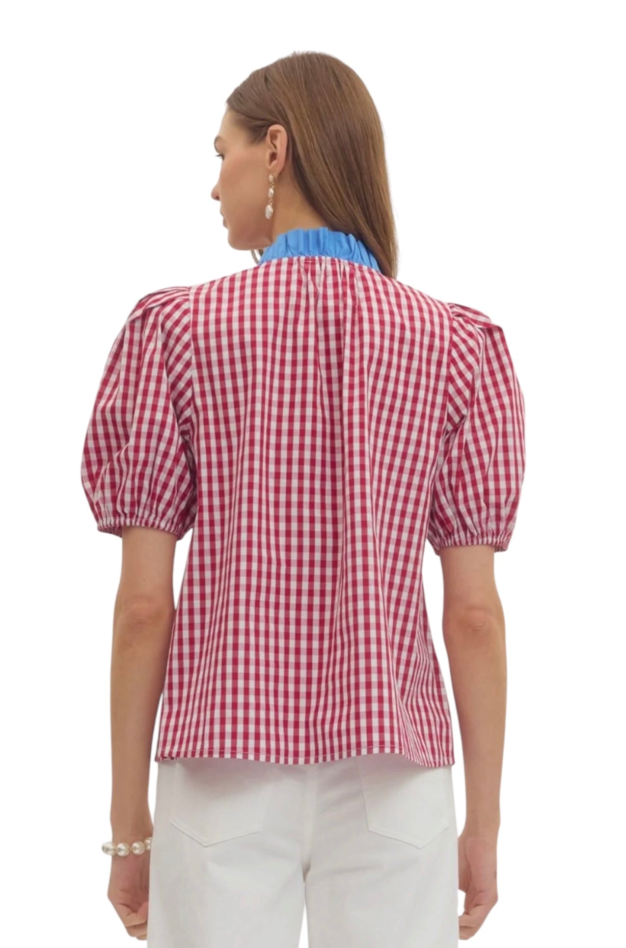 Entro Red Gingham Puff Sleeve (30-day rental)