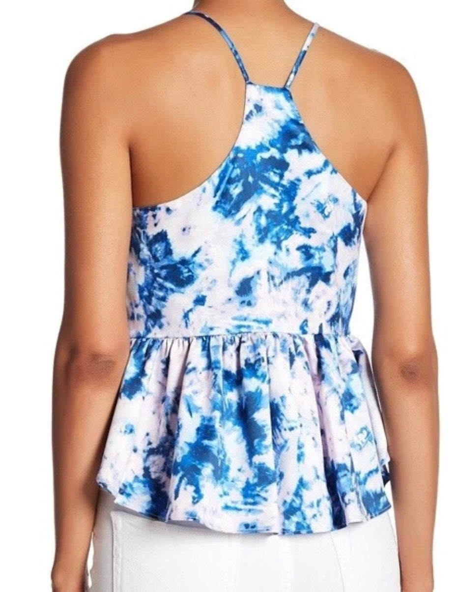 Ro & De peplum tank blue and white tie-dye pattern and a side zipper (30-day rental)