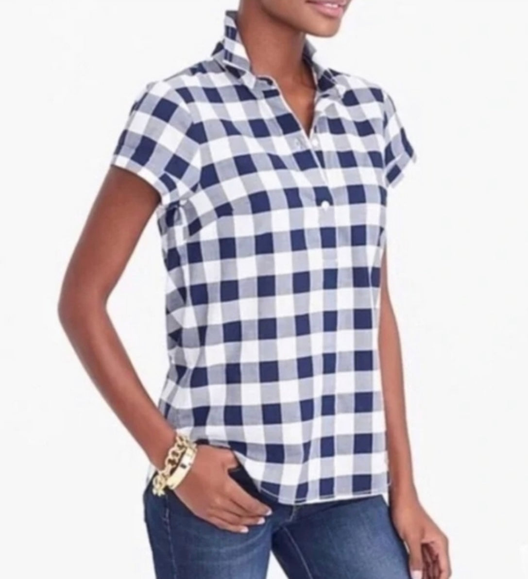 J Crew Navy and White Gingham Plaid Popover (30-day rental)