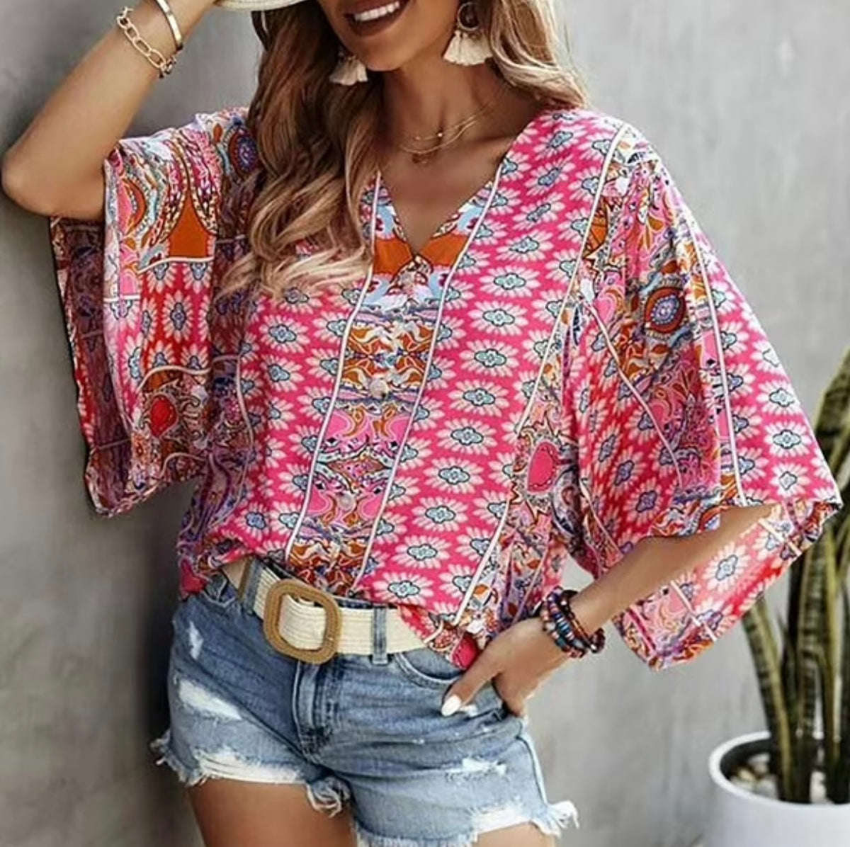 Boho B-Neck Blouse Size Medium