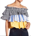 Romeo & Juliet Black Blue Yellow Short Sleeve Blouse Top Size Medium
