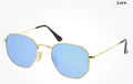 Ray-Ban Hexagonal sunglasses featuring a thin gold metal frame and striking blue mirror lenses (30-day rental)
