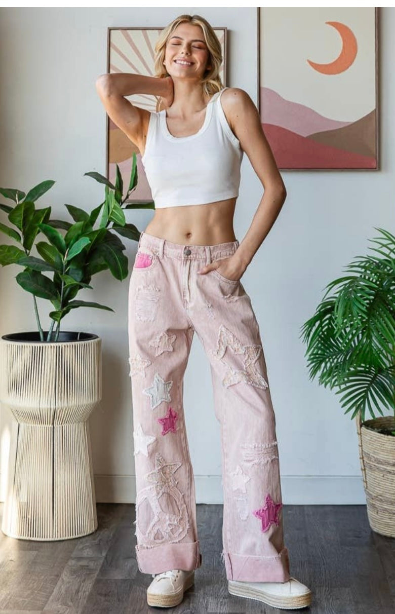 Oh Star Patch Cuffed Jeans (30-day rental)