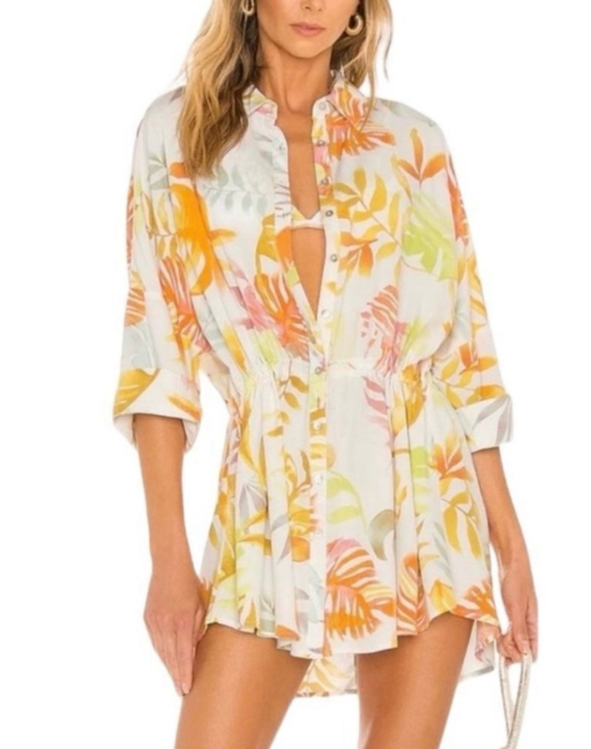 L*Space Pacifica Button Front tunic Summers Tropic Floral Print 3/4 (M/L) (30-day rental)