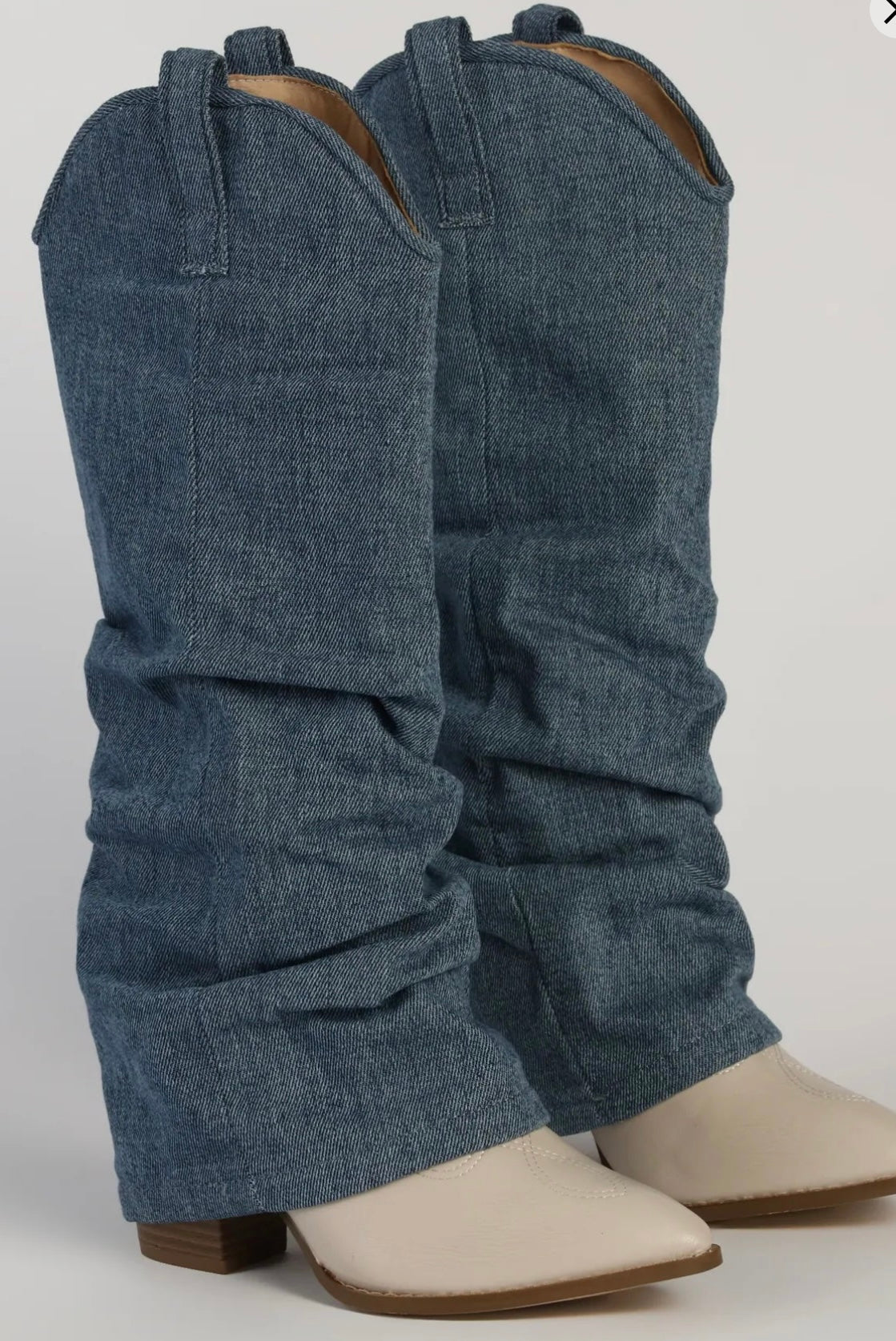 Denim Folded Over Western Boot (30-day rental)