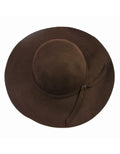 Brown wide-brim felt hat 100% wool and a simple tie detail around the crown (30-day rental)
