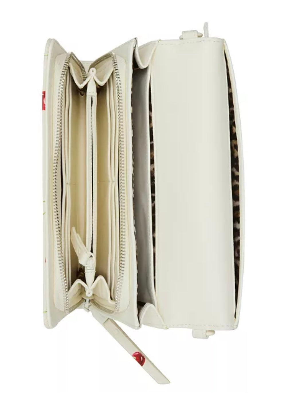 Betsey Johnson "Cherry On Top" crossbody wallet with red cherry print and a playful hanging cherry charm (30-day rental)