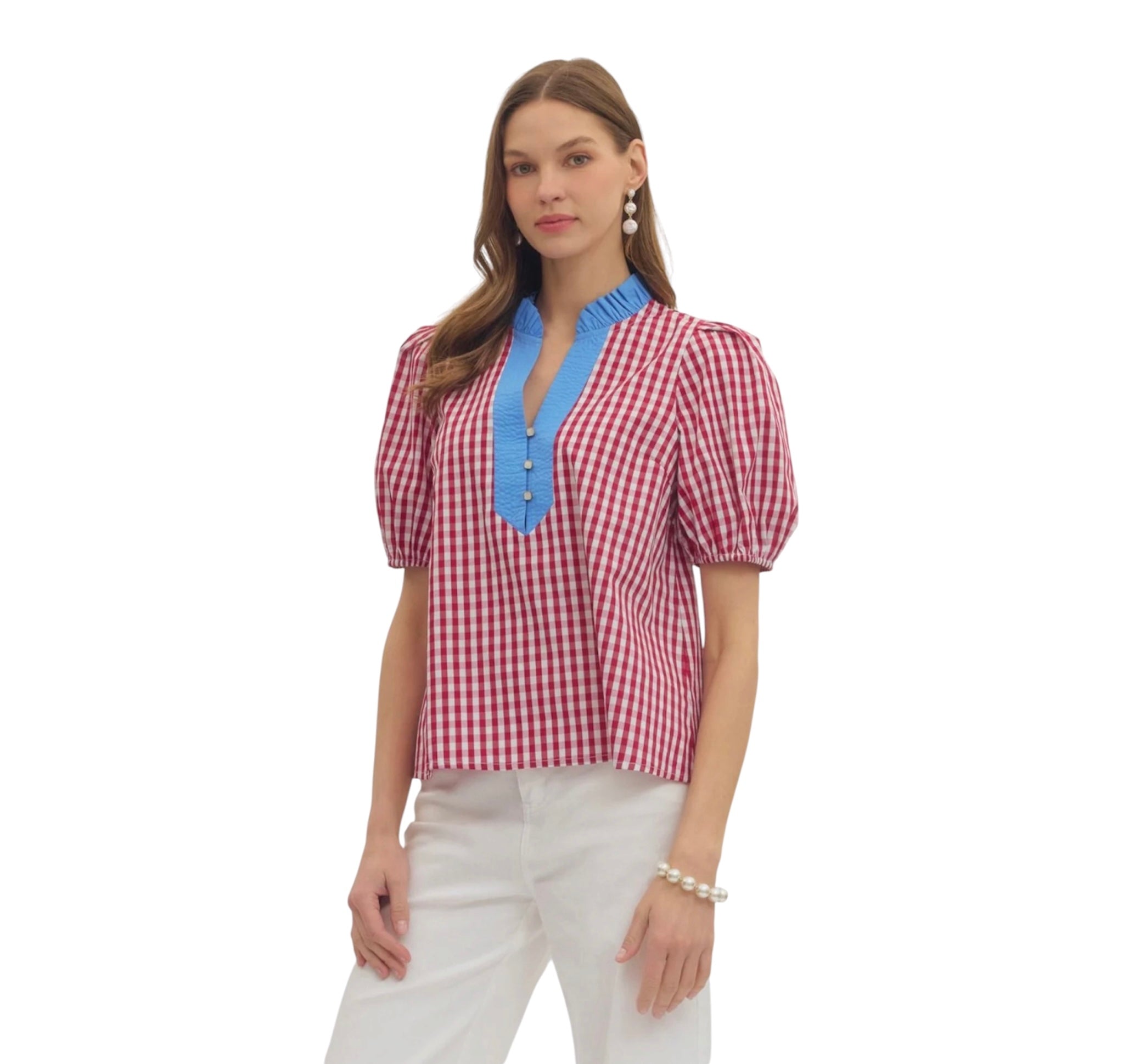 Entro Red Gingham Puff Sleeve (30-day rental)