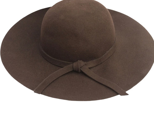 Brown wide-brim felt hat 100% wool and a simple tie detail around the crown (30-day rental)