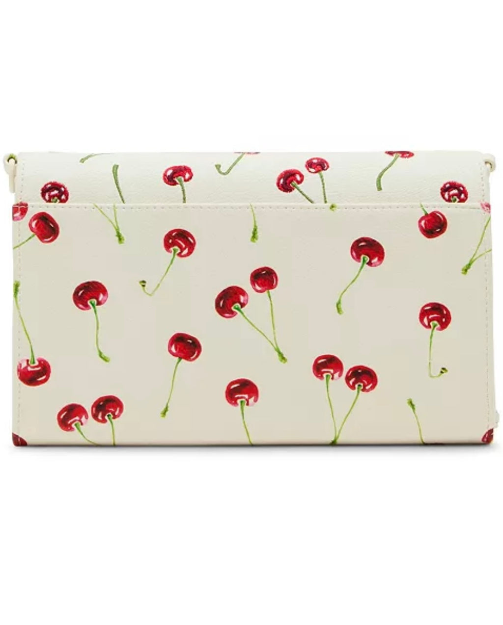 Betsey Johnson "Cherry On Top" crossbody wallet with red cherry print and a playful hanging cherry charm (30-day rental)