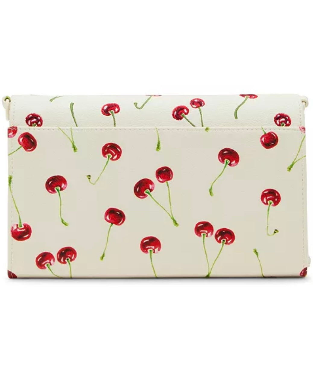 Betsey Johnson "Cherry On Top" crossbody wallet with red cherry print and a playful hanging cherry charm (30-day rental)