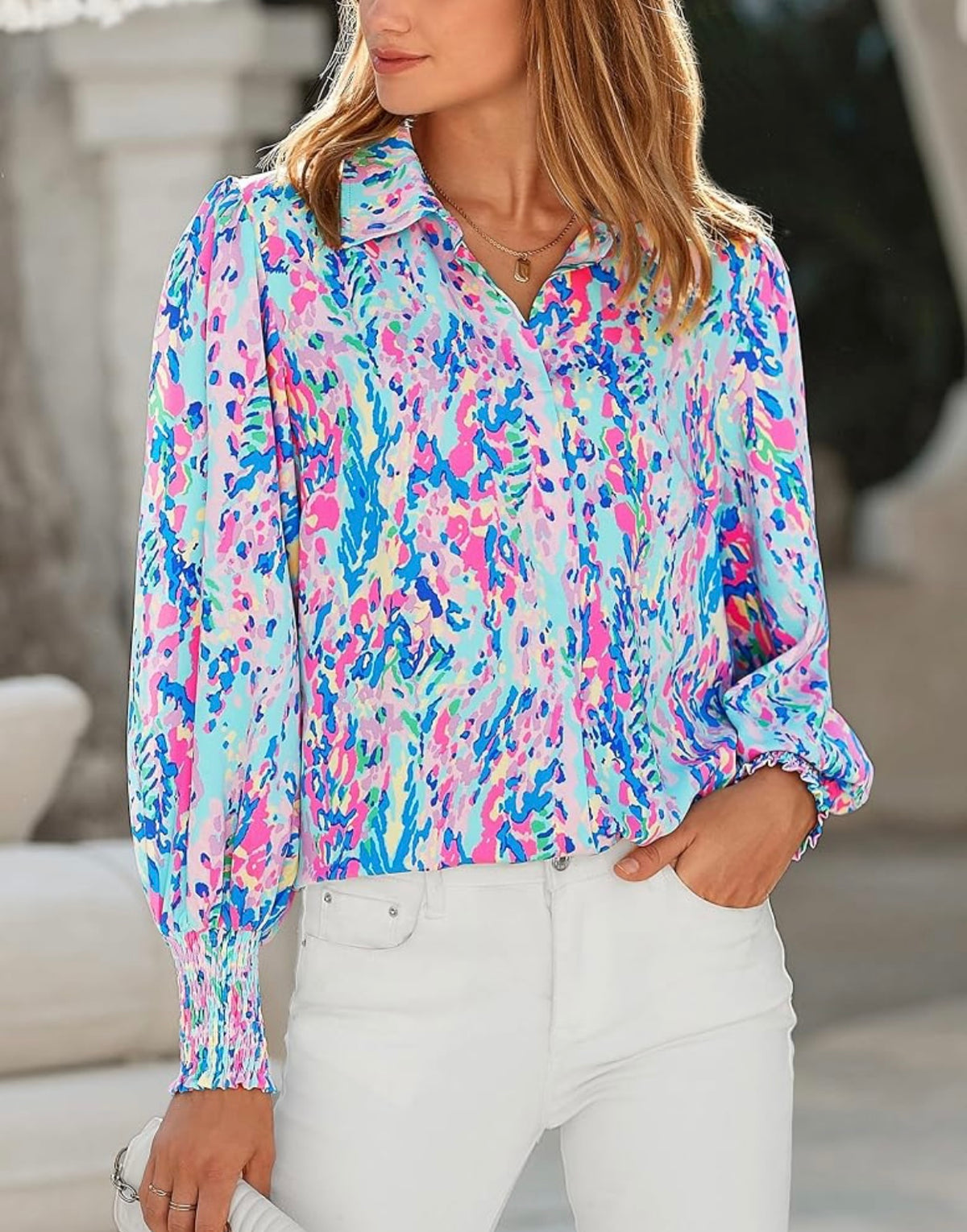 V-Neck Casual Boho Blouse Size Small