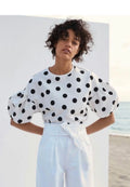 ZARA WHITE POLKA DOT T-SHIRT PUFFY SLEEVES (30-day rental)