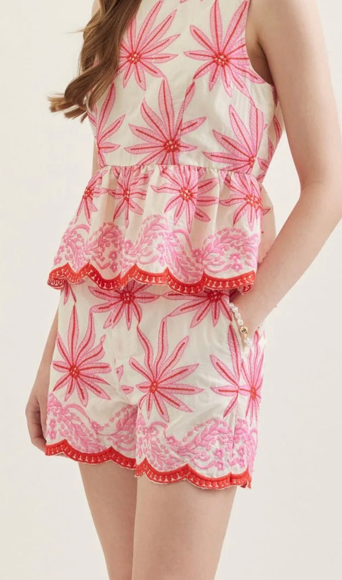 Floral Embroidered Peplum Set