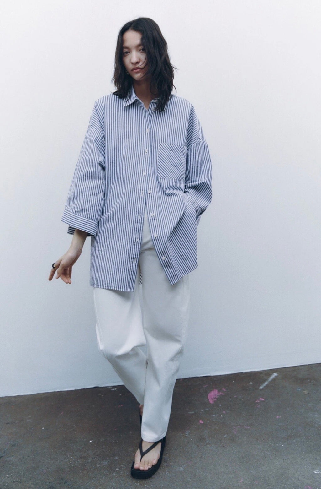 Zara Oversized Striped Poplin Top (30-day rental)