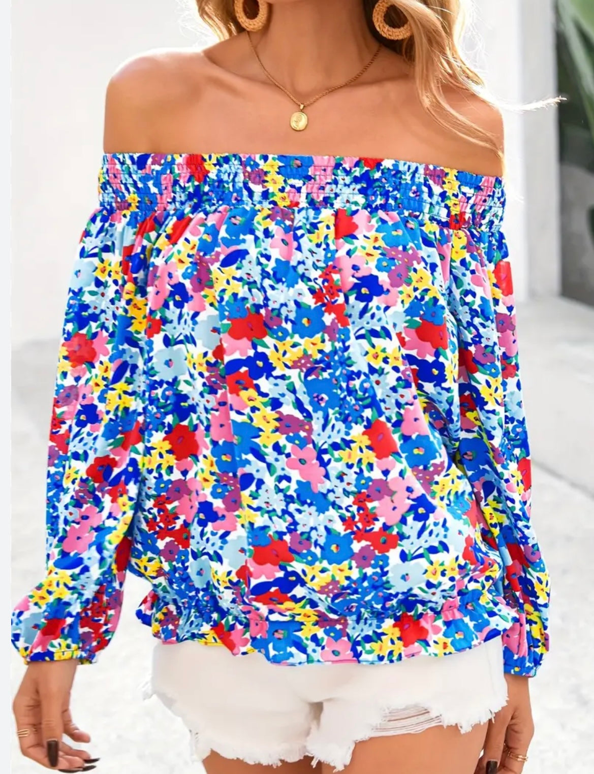 Floral Fun Cold-Shoulder Top (30-day rental)