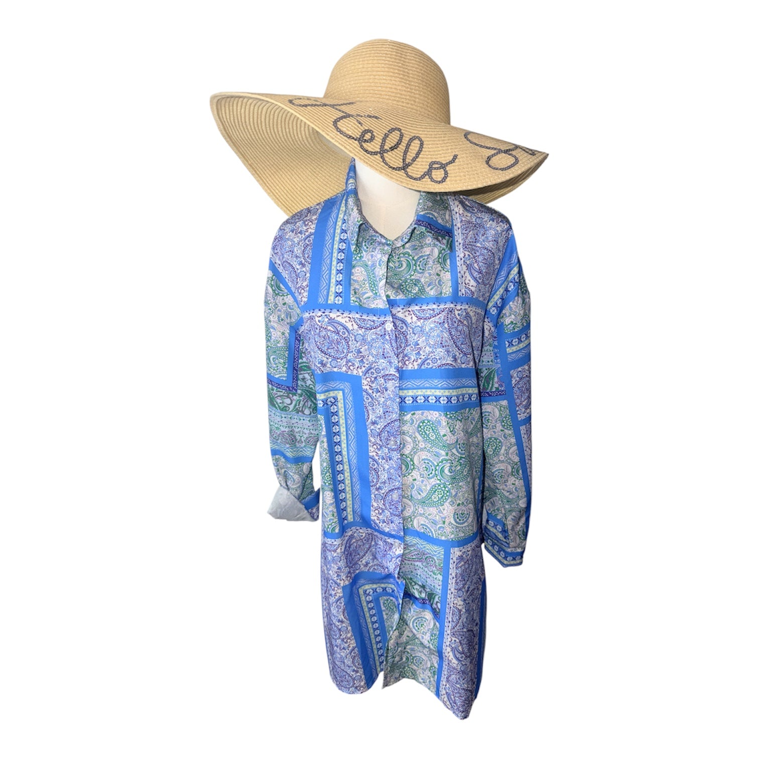 Scarf Print Button Up Dress (30-day rental)