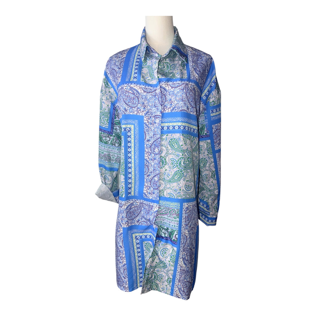 Scarf Print Button Up Dress (30-day rental)