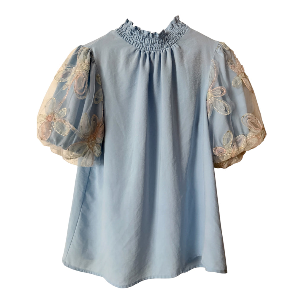 Metro Light Blue Floral Appliqué Puff Sleeves (30-day rental)