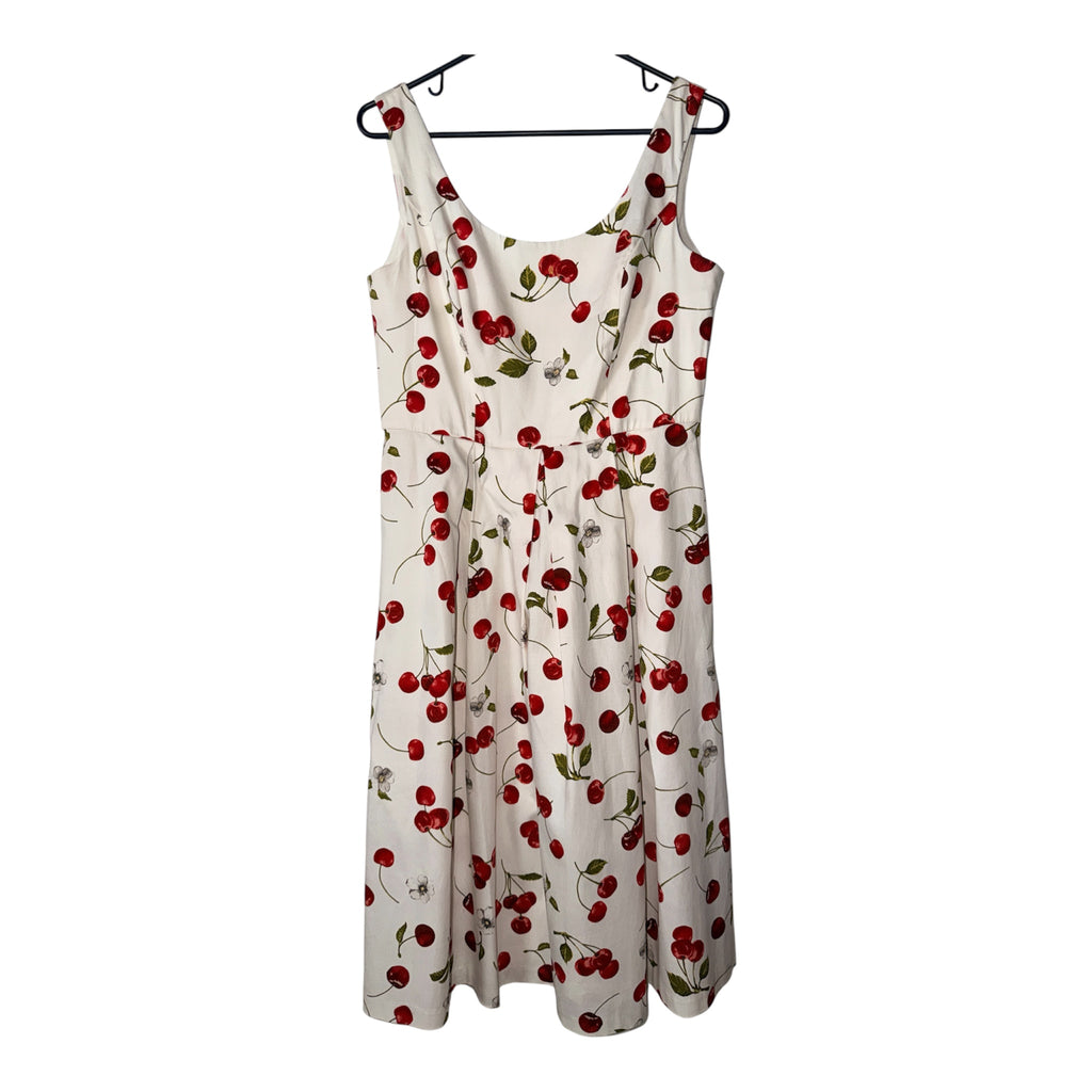 Leslie Fay retro-style dress features a vibrant red cherry print (30-day rental)