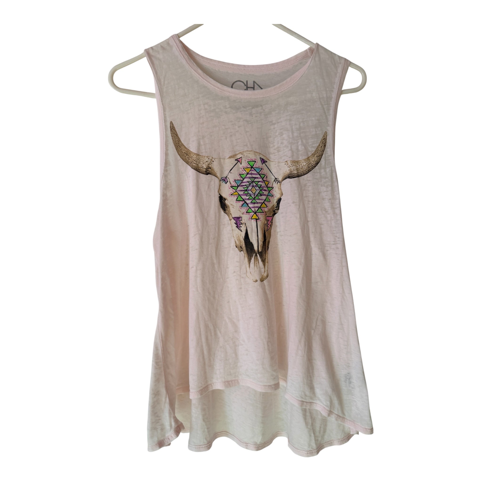 Chaser sleeveless tank top light pink color, bull or steer skull graphic (30-day rental)