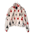faux fur jacket with bold, all-over red and black card suits (30-day rental)