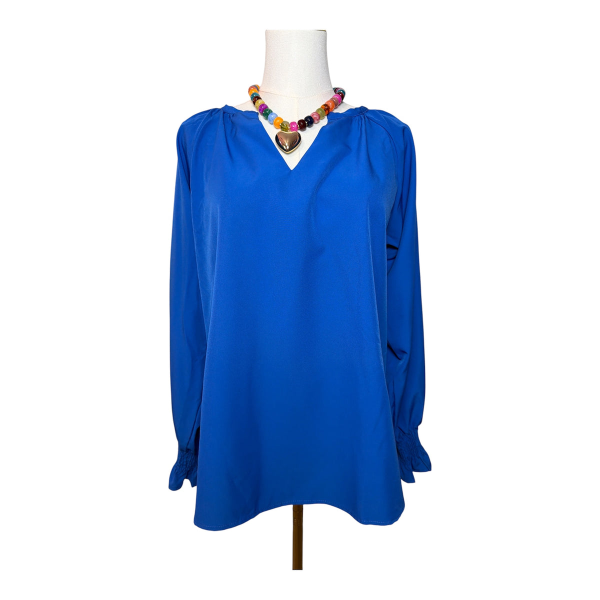 long-sleeve V-neck blouse