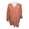 Express V-Neck Zip Pocket Utility Blouse in a dusty rose/terracotta
