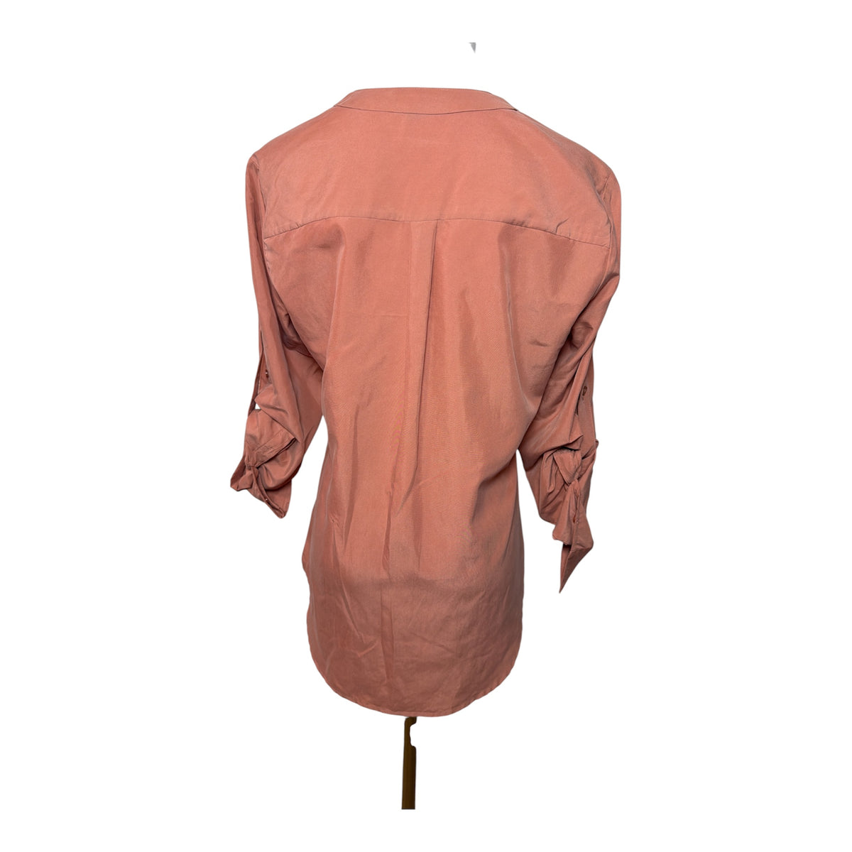 Express V-Neck Zip Pocket Utility Blouse in a dusty rose/terracotta