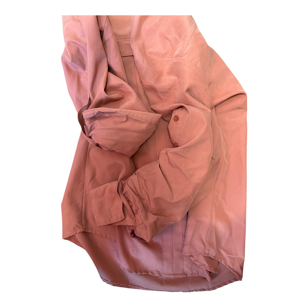 Express V-Neck Zip Pocket Utility Blouse in a dusty rose/terracotta