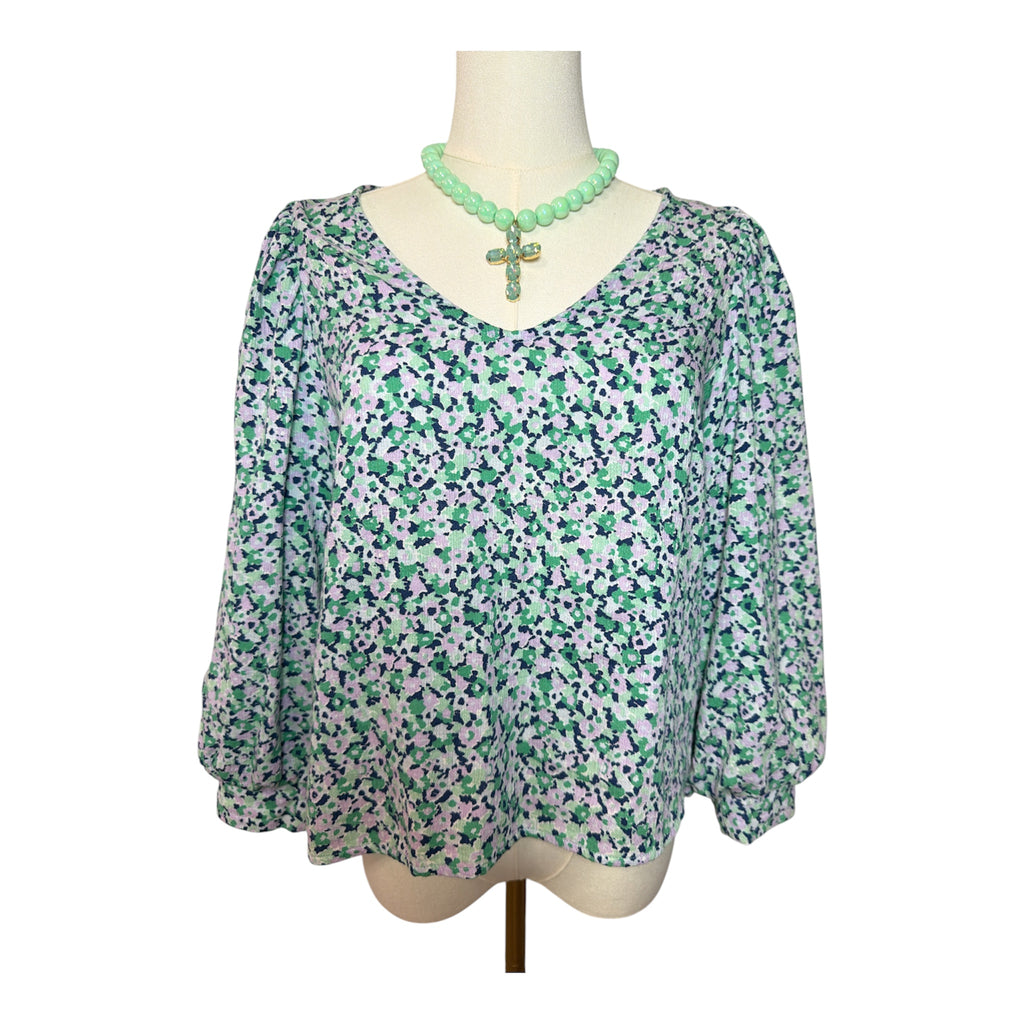 A New Day Women's Balloon Sleeve V-Neck Floral Print Blouse