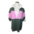 Green Pink Stripe Colorblock Polo Shirt